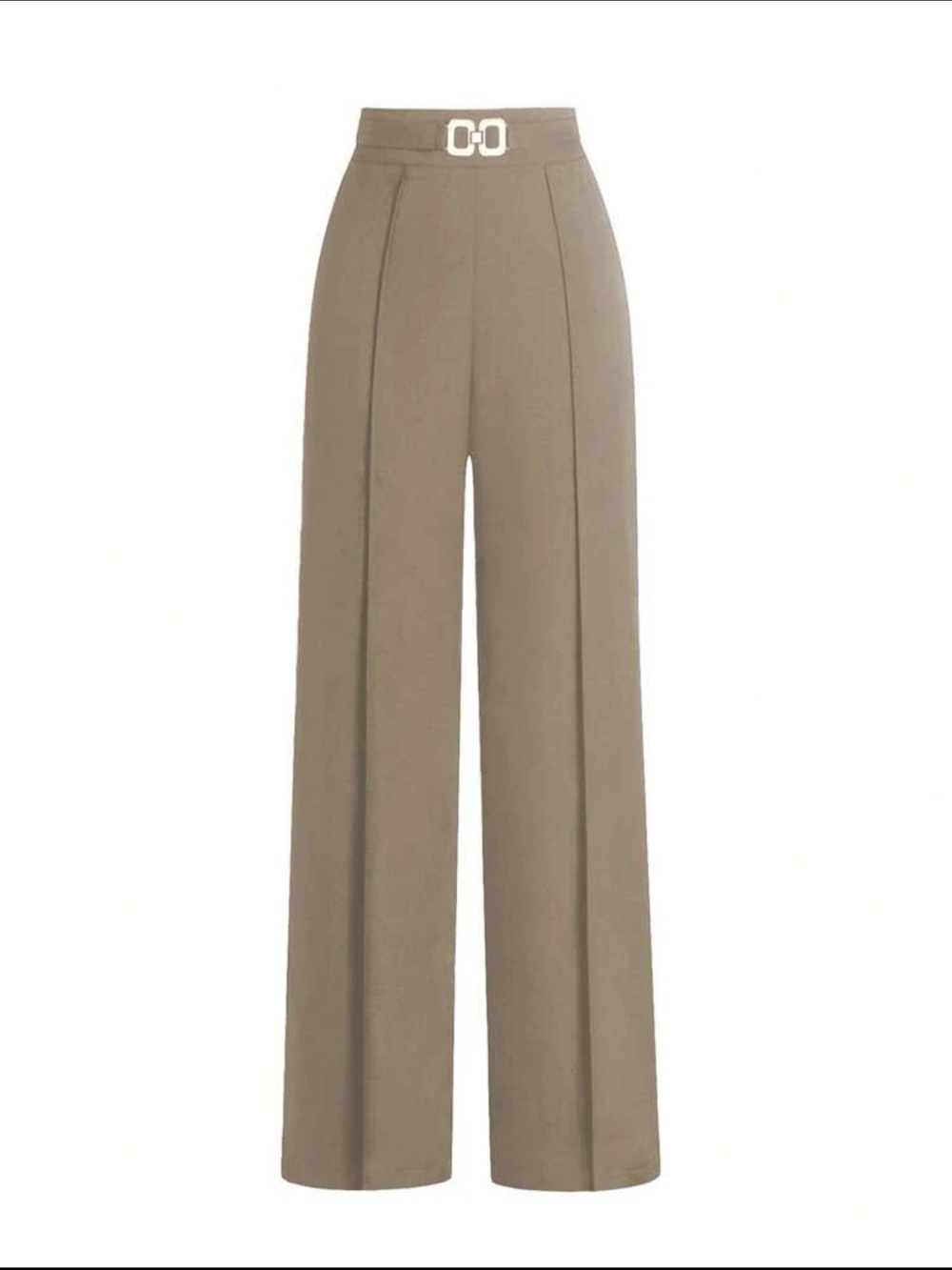 High-Waist Wide-Leg Trousers with Decorative Buckle